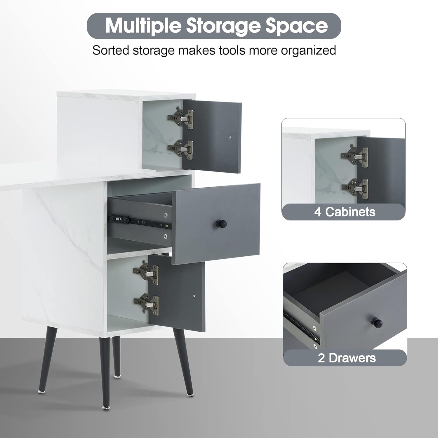 BarberPub Manicure Table Nail Desk with Drawers Beauty Makeup Storage Salon Station with Cabinets and Storage 2677 (White& Grey)