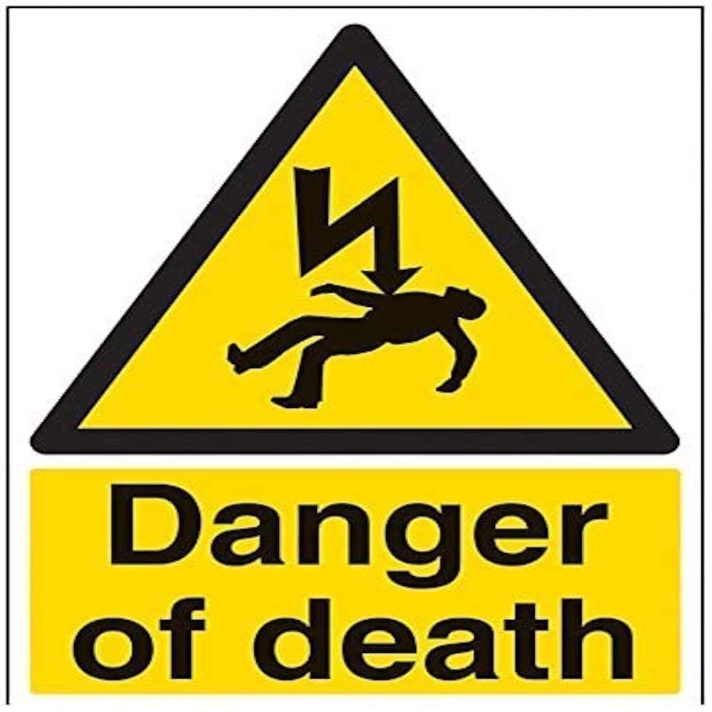 V Safety Danger Of Death Warning Sign - 300mm x 400mm - 1mm Rigid Plastic