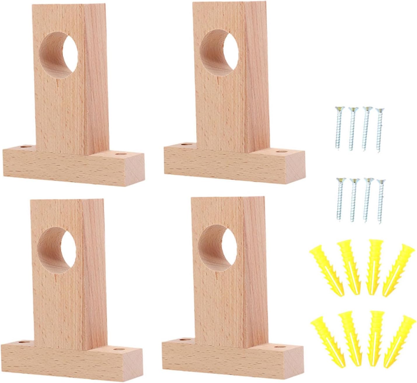 4Pcs Wooden Curtain Rod Brackets Curtain Holders for Wall Mount Easy Installation Fits Rods Suitable for Drapery and Window Treatments
