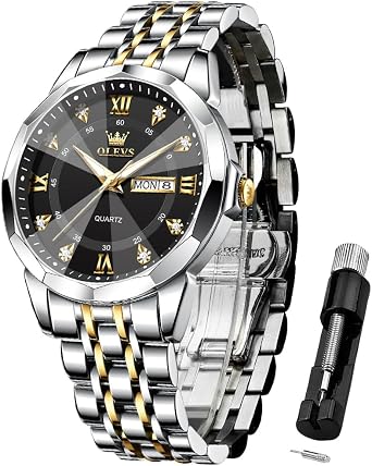 OLEVS Watch for Men Business Dress Stainless Steel Waterproof Luminous Easy Read Men Watch