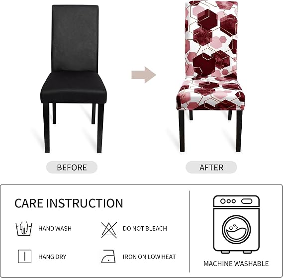 Dining Room Chair Covers Set of 8, Soft Stretch Kitchen Chair Covers Slipcover Protector, Removable Washable Geometric Parson Chair Covers 8 Pack, Burgundy