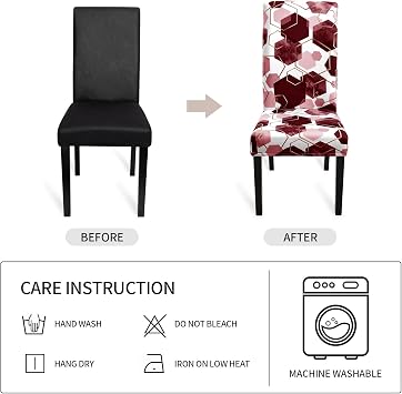 Dining Room Chair Covers Set of 8, Soft Stretch Kitchen Chair Covers Slipcover Protector, Removable Washable Geometric Parson Chair Covers 8 Pack, Burgundy