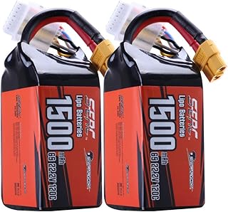 SUNPADOW Lot de 2 batteries Lipo 6S 22,2 V 1500 mAh 120 C avec prise XT60 pour drone quadricoptère RC FPV