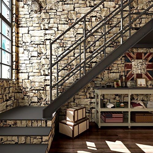 Tkopainsde Retro Marble Stone Ribbed Bar & Cafe Industrial Wind Wallpaper 3D Simulation Brick-Brick Wall Paper,98901 Brown-Brick