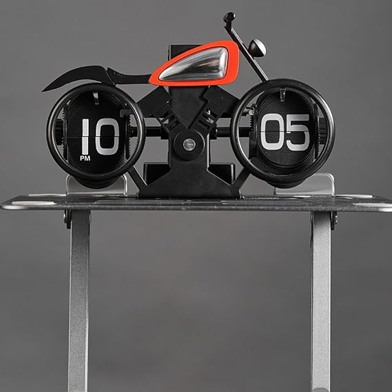 Vintage Flip Desk Clock, Motorbike Shape Flip Clock, Retro Automatic Page Turning Clock with 12h /pm Numbers, for Home Office Hotel Decoration