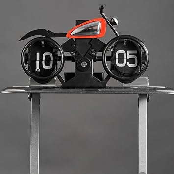 Vintage Flip Desk Clock, Motorbike Shape Flip Clock, Retro Automatic Page Turning Clock with 12h /pm Numbers, for Home Office Hotel Decoration