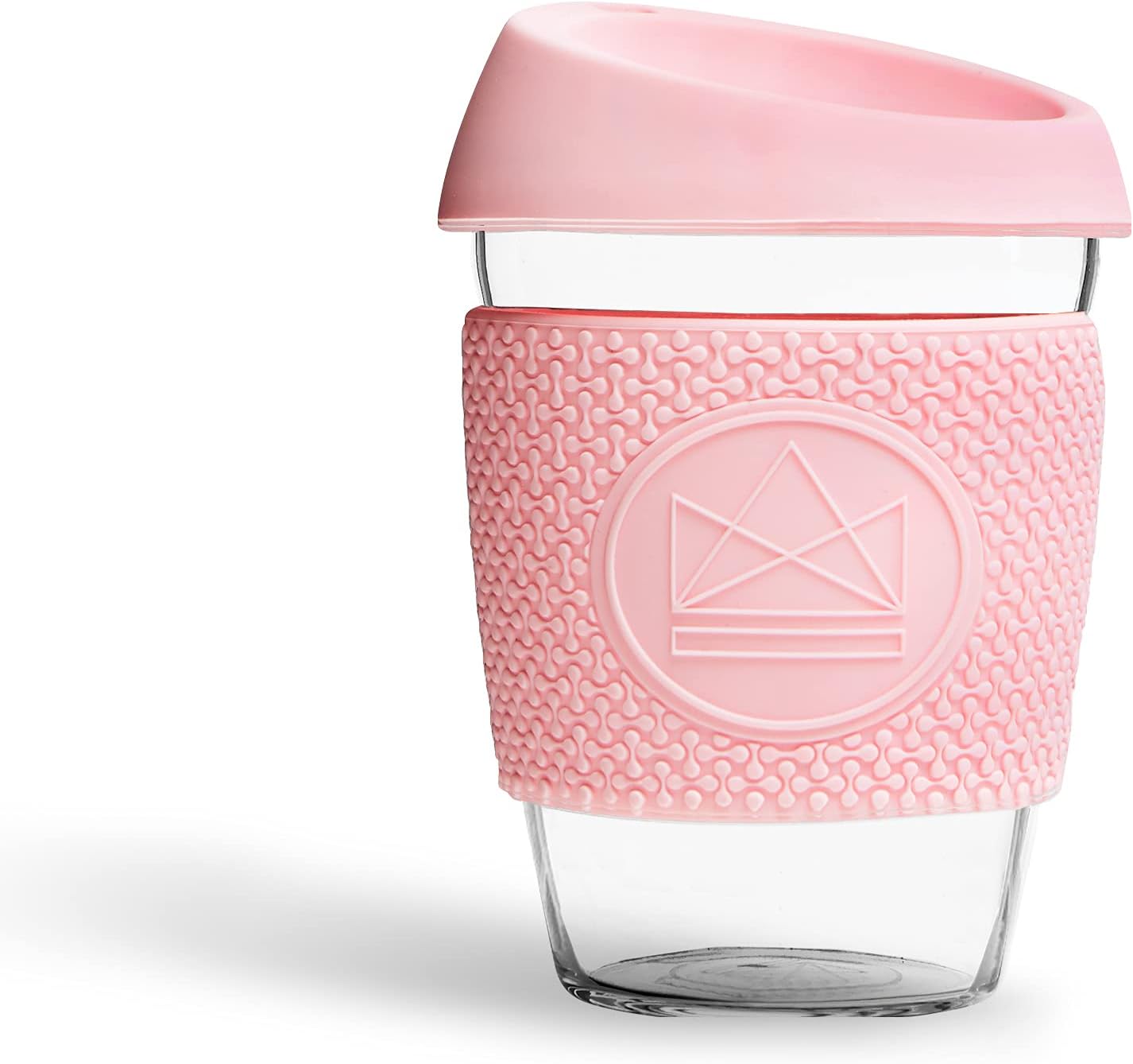 Neon Kactus Glass Coffee Cup | Reusable Glass Cup with Lid for Home or On the Go | Portable Coffee Cup | For Hot & Cold Drinks | Durable, Non-Permeable, Non-Slip, Splash-Proof | Pink Flamingo, 12oz