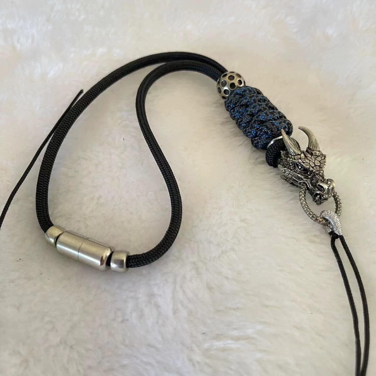 ドラゴンヘッド フラワー ブルー 編組ロープ EDC ビーズ DIY キーチェーン パラコード キーチェーン ビーズ、ランヤードビー