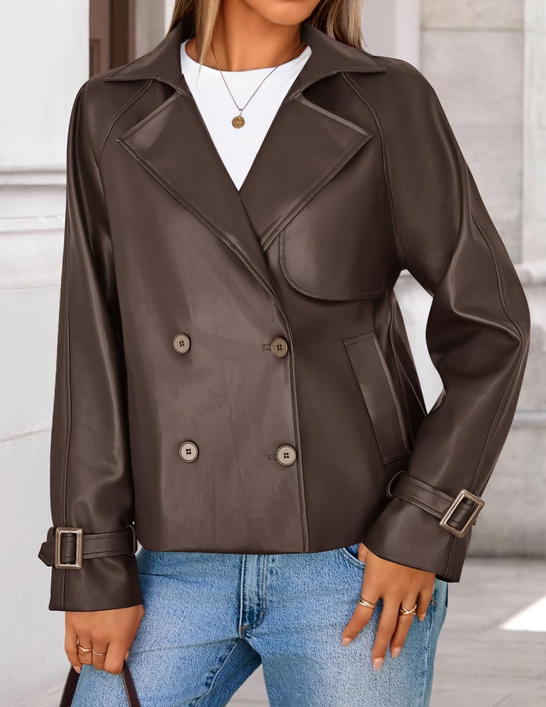 ZESICA Women's Faux Leather Jackets Oversized Fall Fashion Button Motorcycle Coats Outwear 2026 Winter Outfits Clothes - Image 4