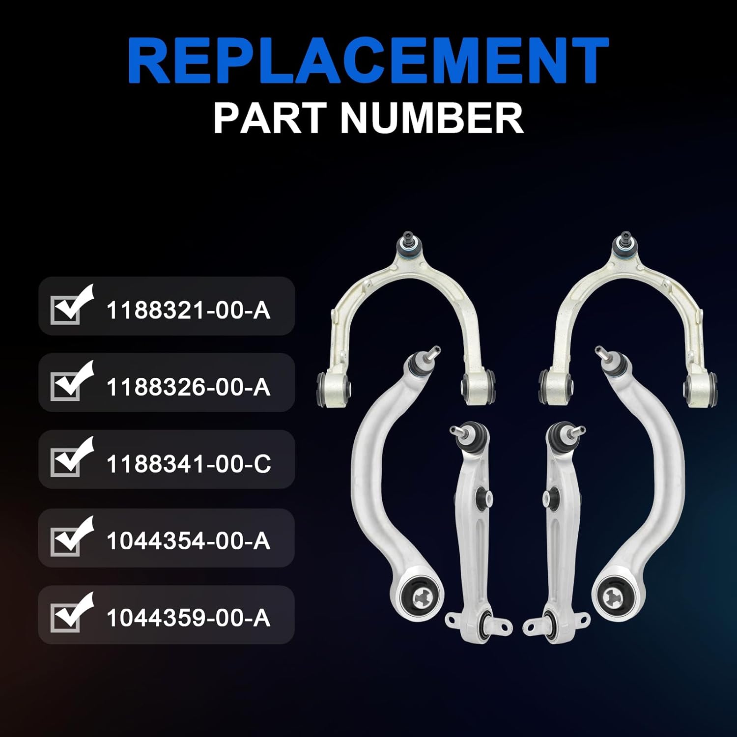 Front Left Right Lower Control Arms Compatible with Tesla Model Y 2020-2023, 6pcs Suspension Arm Replacement Set