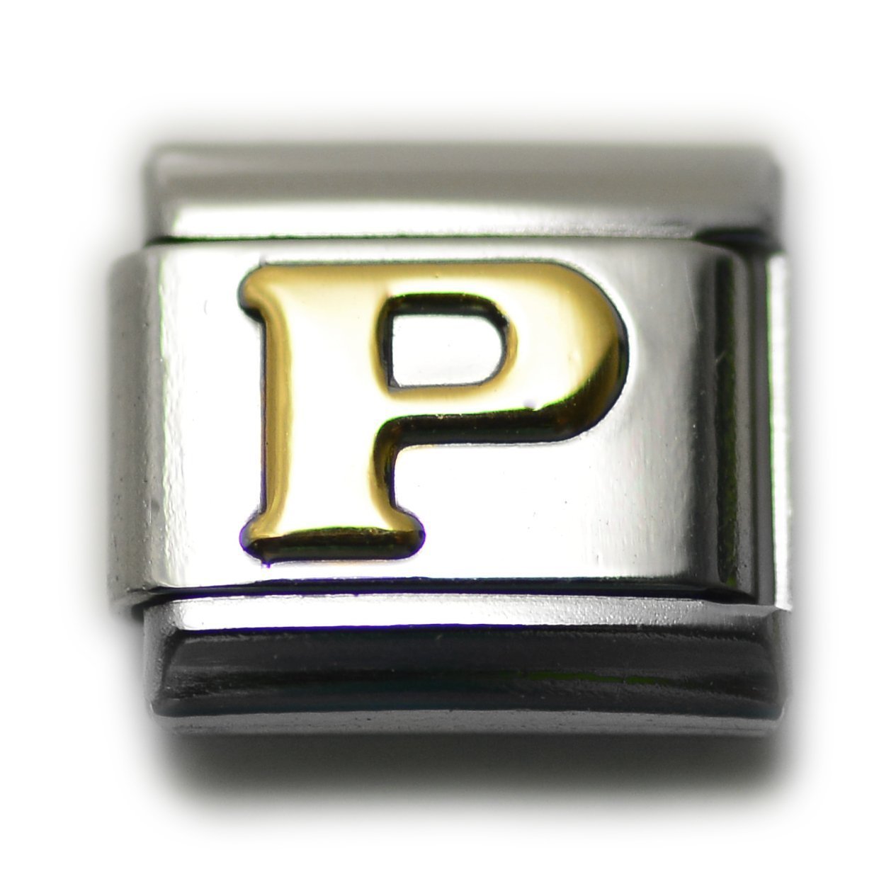 Dolceoro Alphabet Letter Initial, 9mm Traditional Classic Type Italian Modular Charm Bracelet Link - Stainless Steel