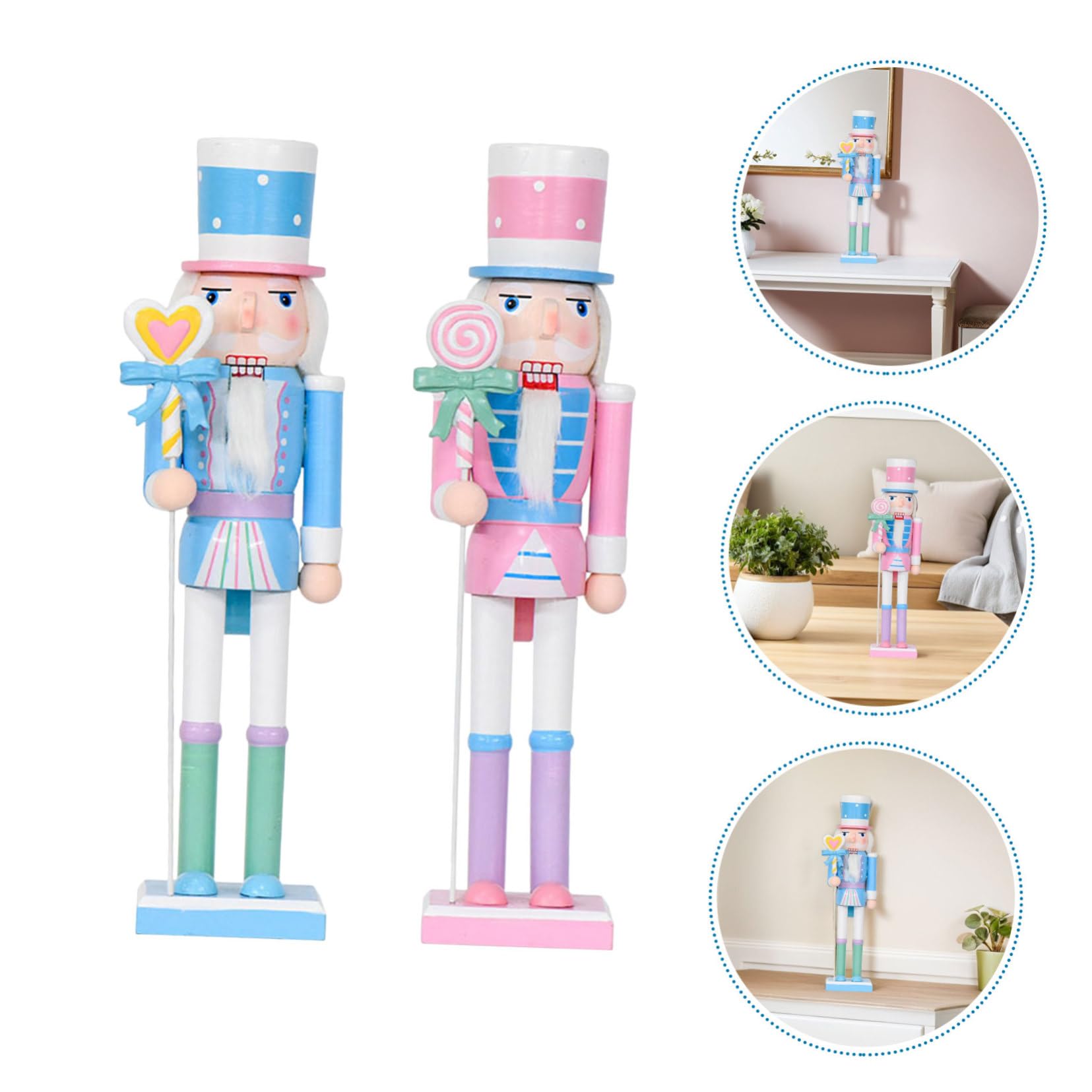 VALICLUD 2 Szt. Pastelowych Drewnianych Figur Żołnierzyków Orzechowych Stylu Cukierkowym Dekoracje Stołowe i Ozdoby Imprezę Świąteczną Uniwersalne Ozdoby Boże Narodzenie Kominek i Półkę