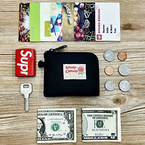 Rough Enough Small Coin Purse Pouch Slim Credit Card Holder Wallet for Men Women Teen Boys with Neck Lanyard Keychain Zipper in Black Cordura4