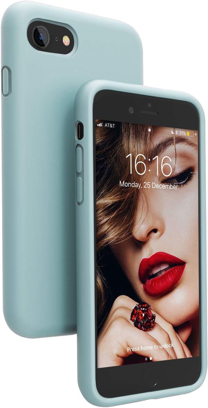 JASBON iPhone SE Case 2020, iPhone 8 Case, iPhone 7 Silicone Case Rubber Gel Shockproof Cover Drop Protection with Soft Microfiber Liner for iPhone 7/8/SE 2020 4.7 inch - Mint Green