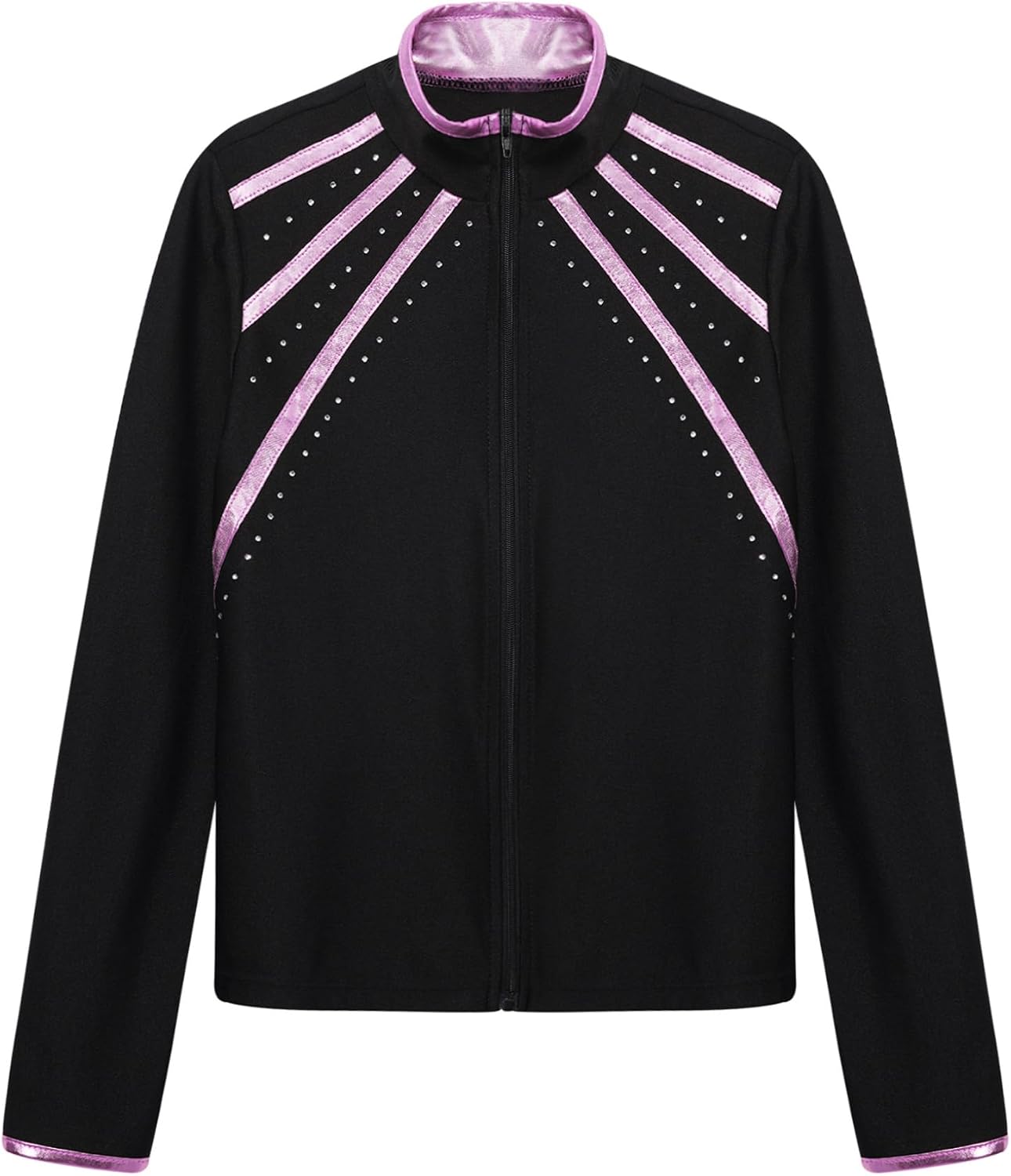 Hansber Kids Girls Figure Skating Rhinestones Jackets Athletic Jacket Sweatshirts Ice Skating Gym Training Tops