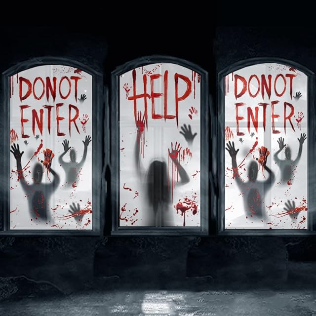 Halloween Window Decorations 3 Sheets Large Halloween Decorations Window Blood hand for Halloween Scary Halloween Party Decor