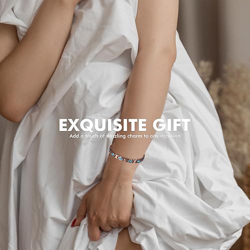 Miniatura 5 de Pulsera magnética 99.9% de cobre puro turquesa - Pulsera magnética de cobre 3000 Gauss para mujer - Ajustable