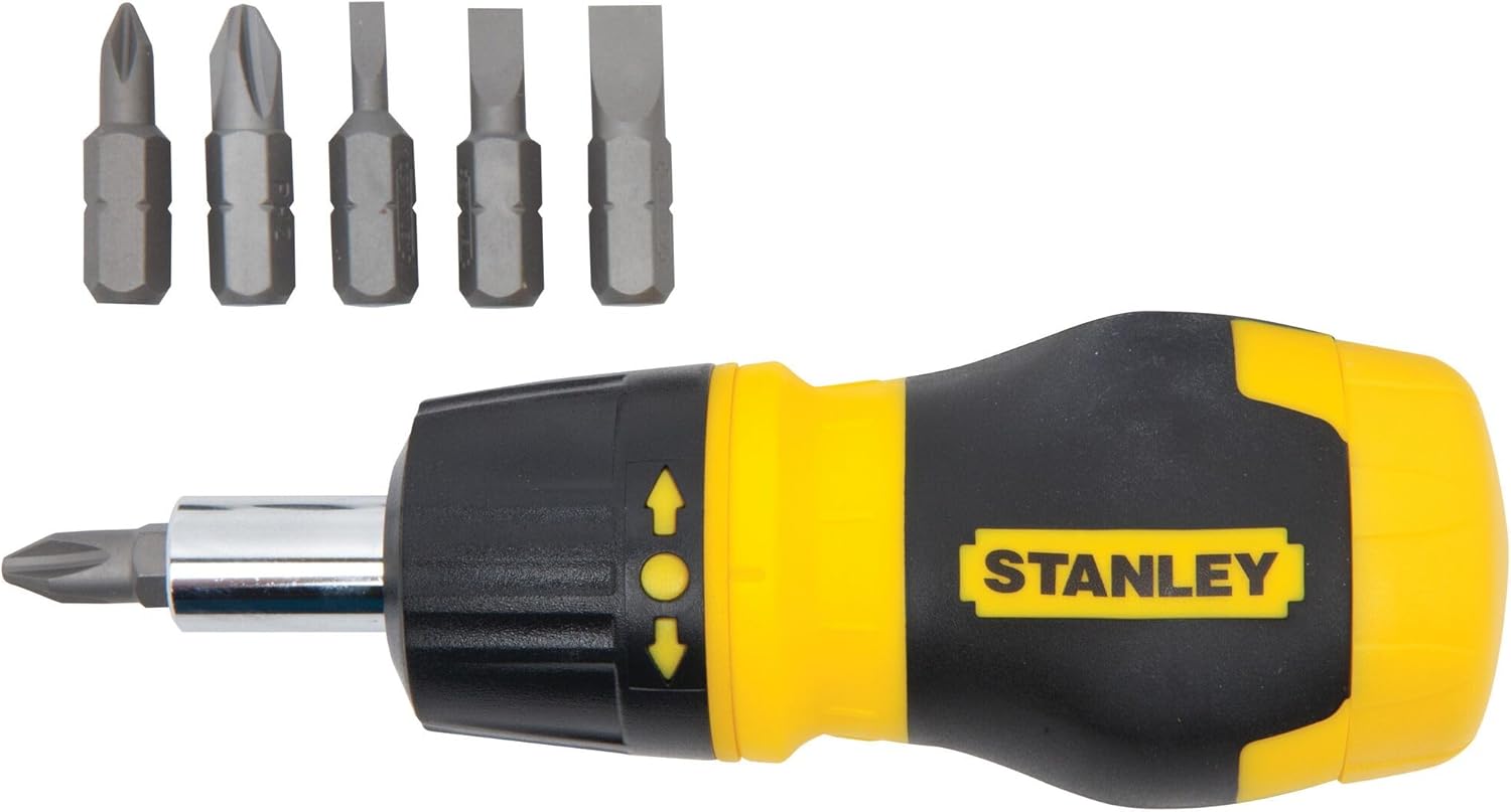 STANLEY Multi Screwdriver, Stubby Ratcheting, Including 6 Interchangeable Bits (66-358)
