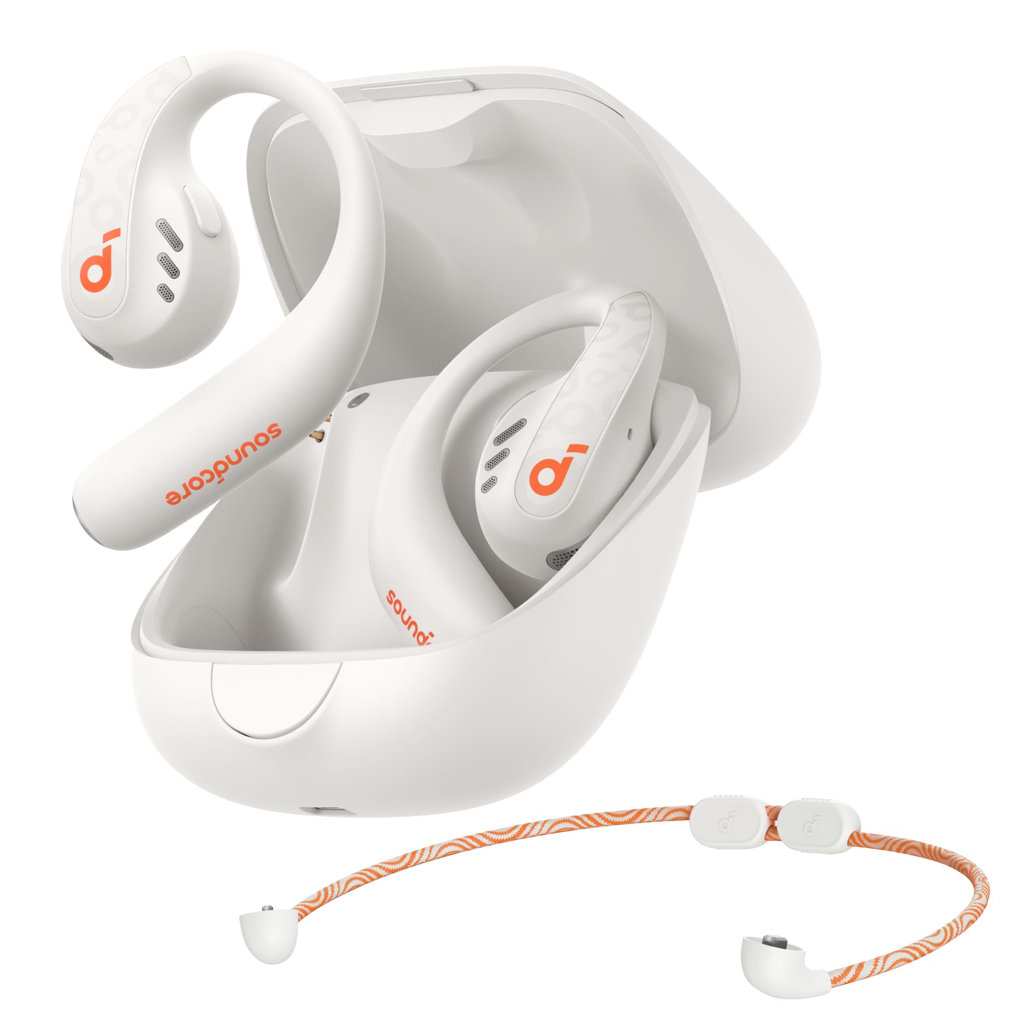 Anker Soundcore AeroFit Pro ソフトホワイト | （Bluetooth 5.3）【オープンイヤー型ワイヤレスイヤホン / 3Dオーディオ / IP55防塵防水規格/ 最大46時間再生 / マルチポイント接続/PSE技術基準適合】