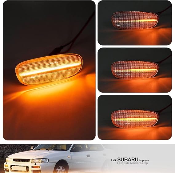 Impreza Clear Lens LED Side Marker Lamps for Subaru Impreza L LS Outback RS 1993 1994 1995 1996 1997 1998 1999 2000 2001 Driver Side/Passenger Side Fender Dynamic Amber LED Turn Singal Lights Kits