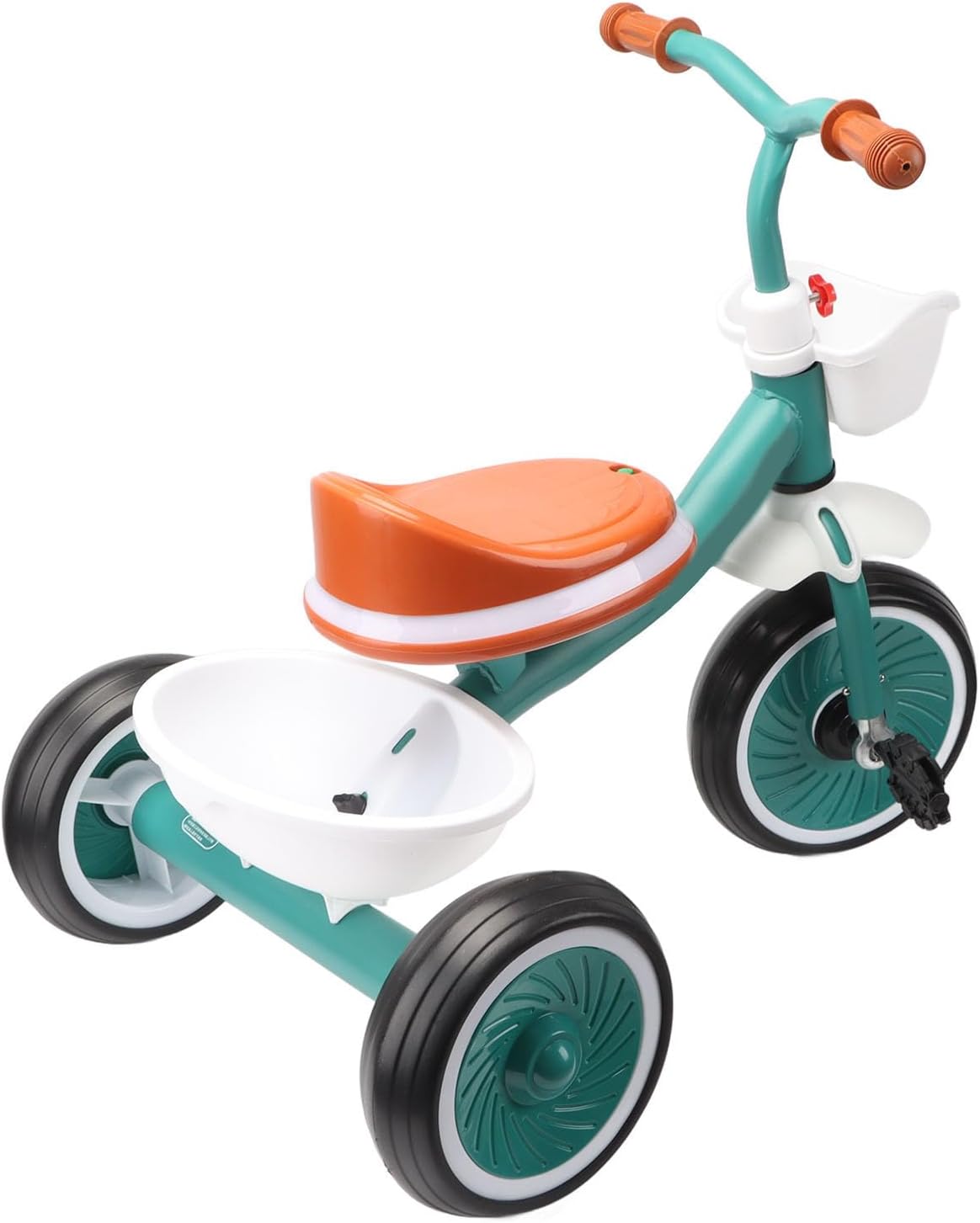 Asixxsix Kids Tricycle, Adjustable Frame with Large Capacity Rear Basket for Boys Girls 1 6 Years Old with Anti Slip Pedals Sturdy Construction Materials Bright
