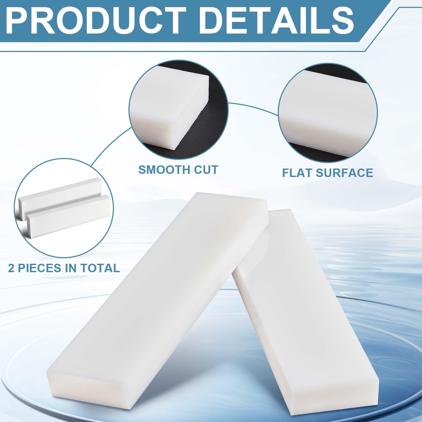 HDPE Plastic Blocks - 2 Pack, 1" x 3" x 12" -3