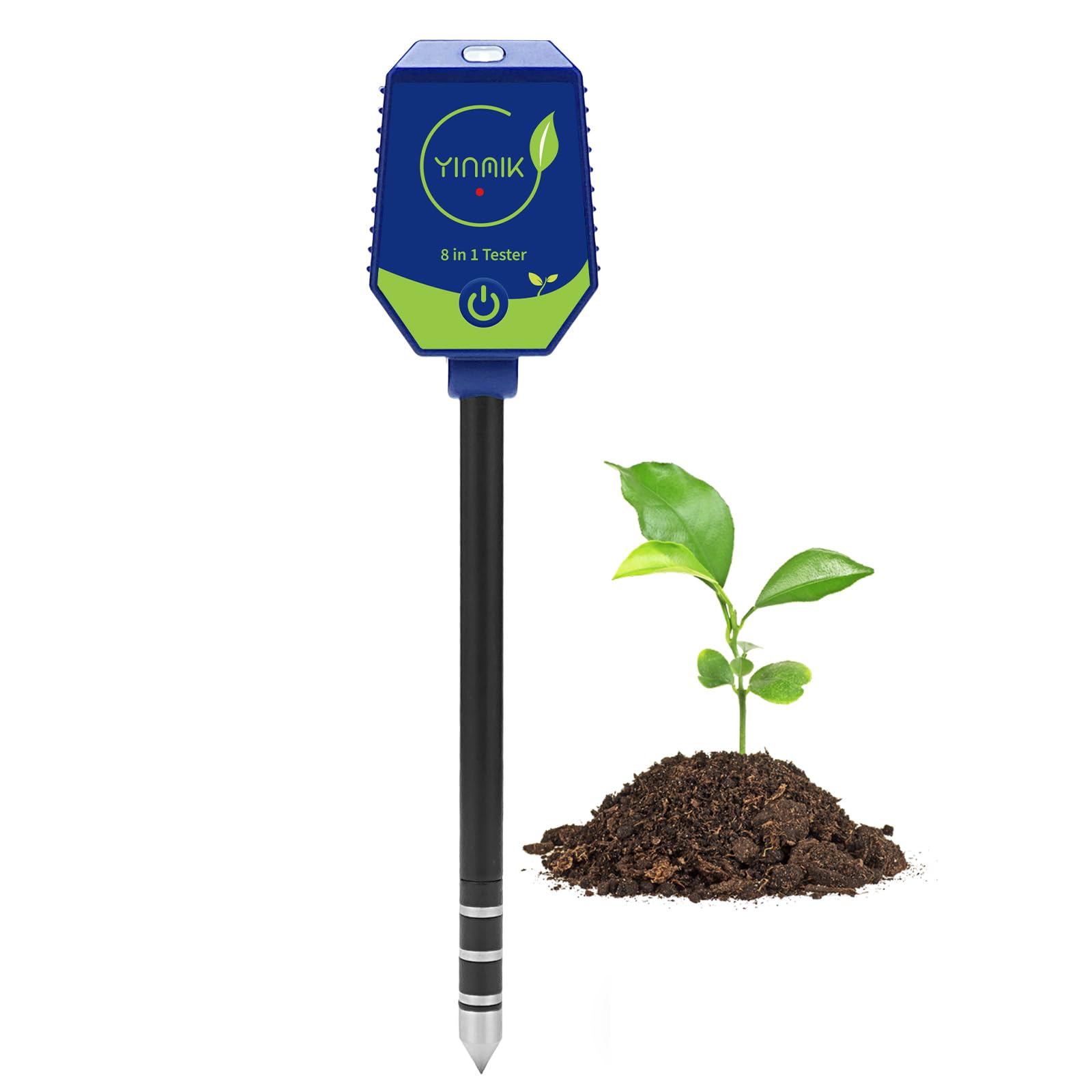 YINMIK Medidor de Suelo 8 en 1 pH Humedad conductividad(EC) para Plantas | Medidor inteligente de pH, humedad, EC, fertilidad, sal, luz, humedad del aire y temperatura para exteriores y jardines