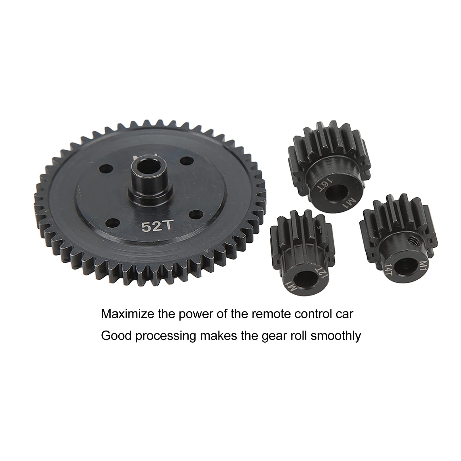 Engranaje principal de 52 dientes con engranajes de piñón de 12, 14 y 16 dientes, conjunto de engranajes de acero M1 de 5 mm para coches de control remoto a escala 1/8 y 1/7,