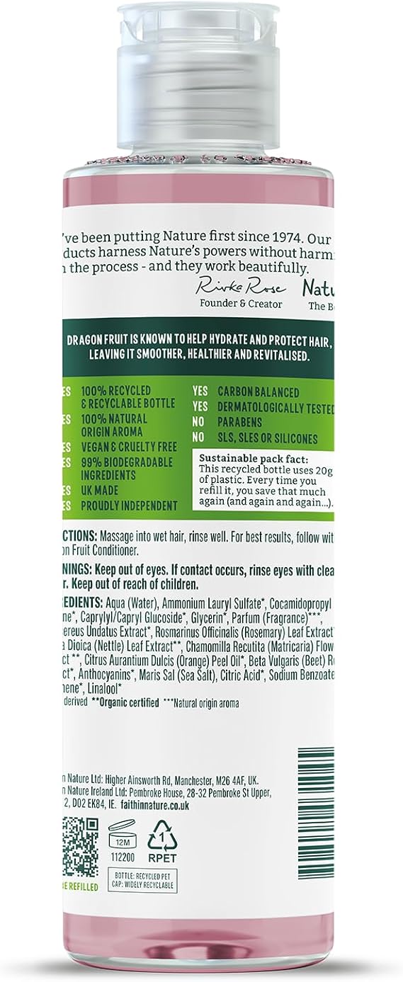 Faith In Nature 300ml Natural Dragon Fruit Shampoo, Revitalising, Vegan & Cruelty Free, No SLS or Parabens, for All Hair Types