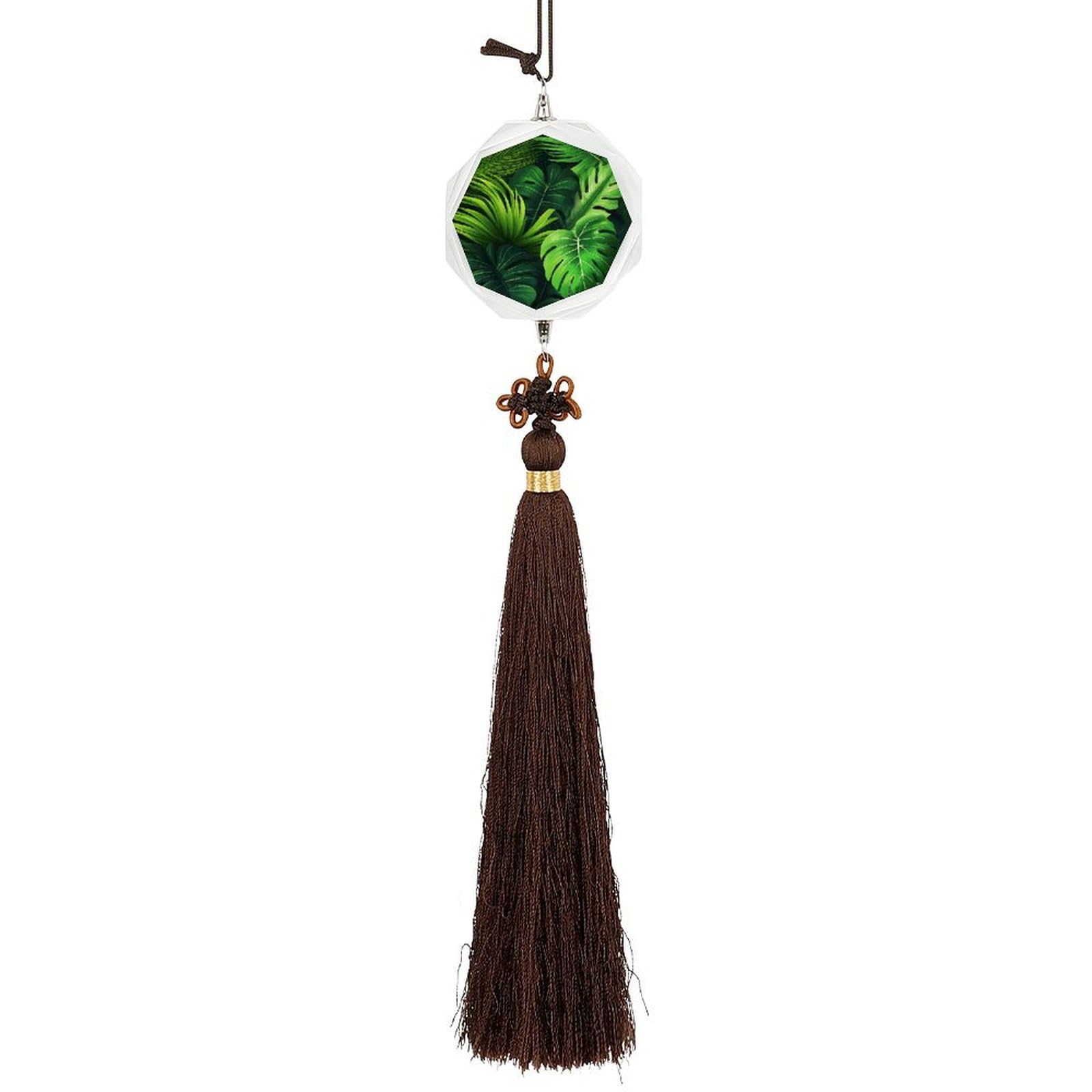 Crystal Auto Pendant Charms Hexagon Crystal Car Rear View Mirror Charms Tropical Leaves Auto Hanging Interior Ornament Pendant Car Interior Accessories for Women Men CarCharms Decor
