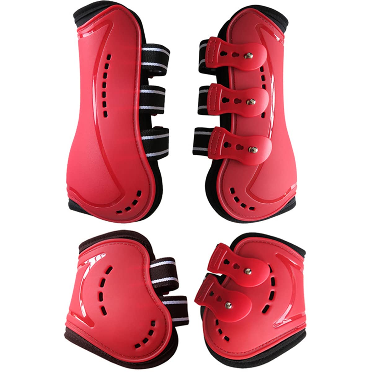 Wandrola Horse Boots Open Front Jumping Tendon Sport Boots, Hind Fetlock Boots, Secure Leg Protection, Classic Breathable Equine Supplies, Set of 4 (Red, M)