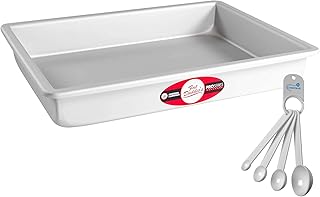 Fat Daddios Sheet Cake Pan, 9 x 13 x 2 Inch, Anodized Aluminum with a Lumintrail Measuring Spoon Set