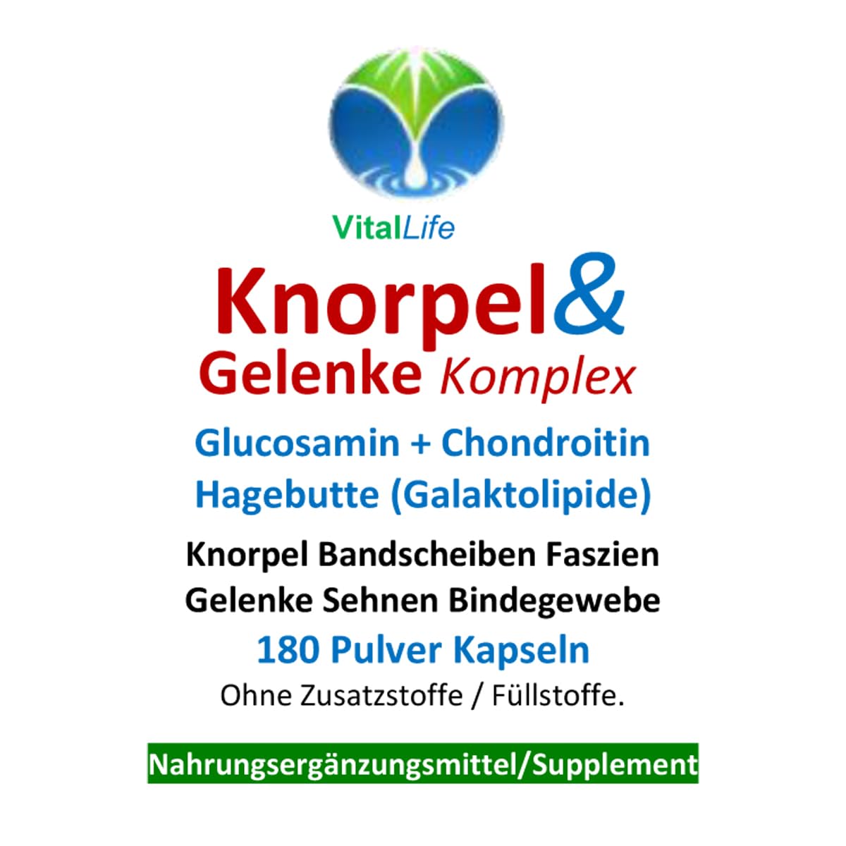 KNORPEL & GELENKE - Glucosamin + Chondroitin + Hagebutte KOMPLEX - 540 (3x180) KAPSELN Gelenkbausteine UND natürliche GELENKVITAMINE ohne ZUSATZSTOFFE. 26995-5