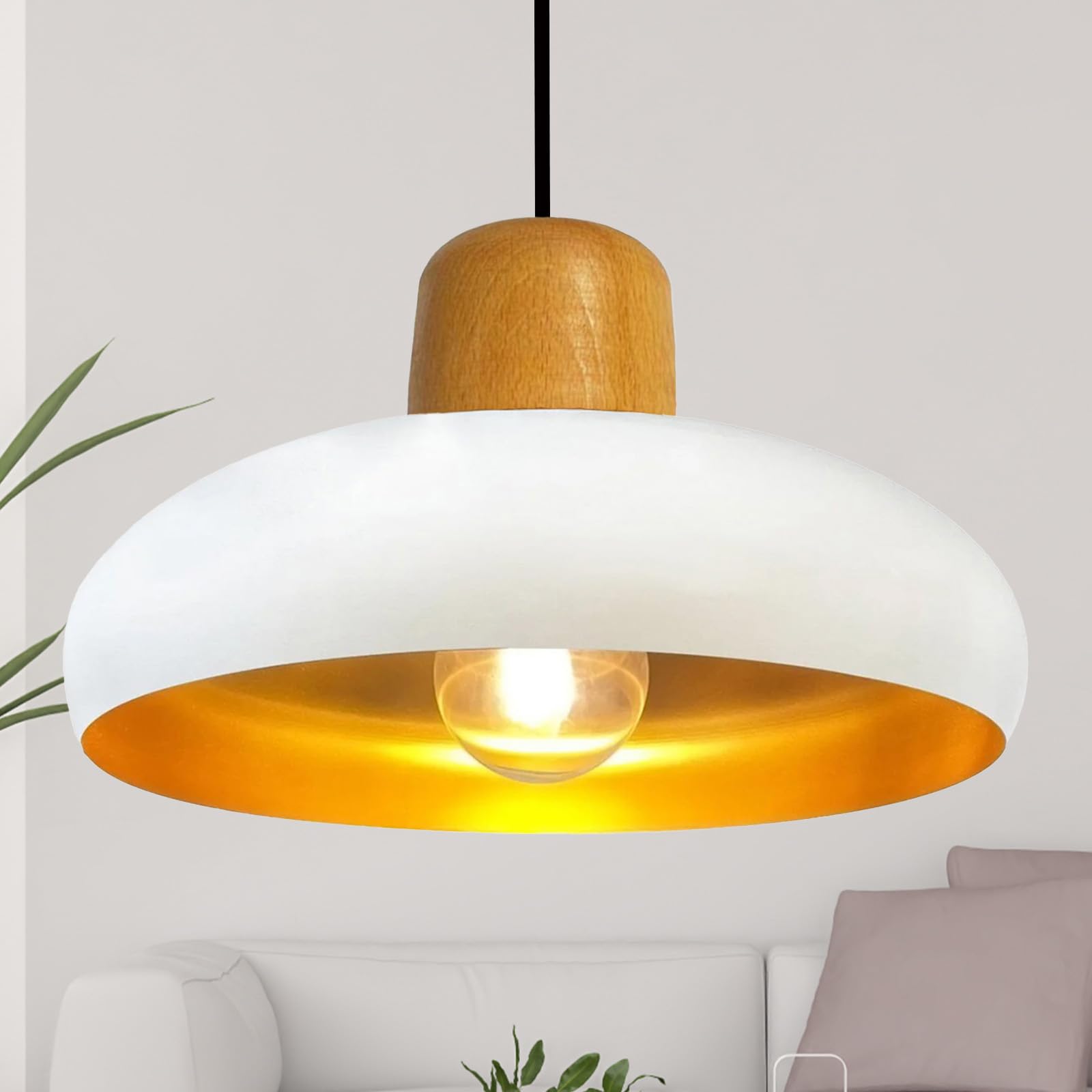 bamyum Androa Industrial Ceiling Light Ø40 cm Metal Ceiling Lamp Lighting Fixture Mid Century Modern Lamp Modern Chandeliers Vintage Light, White and Gold