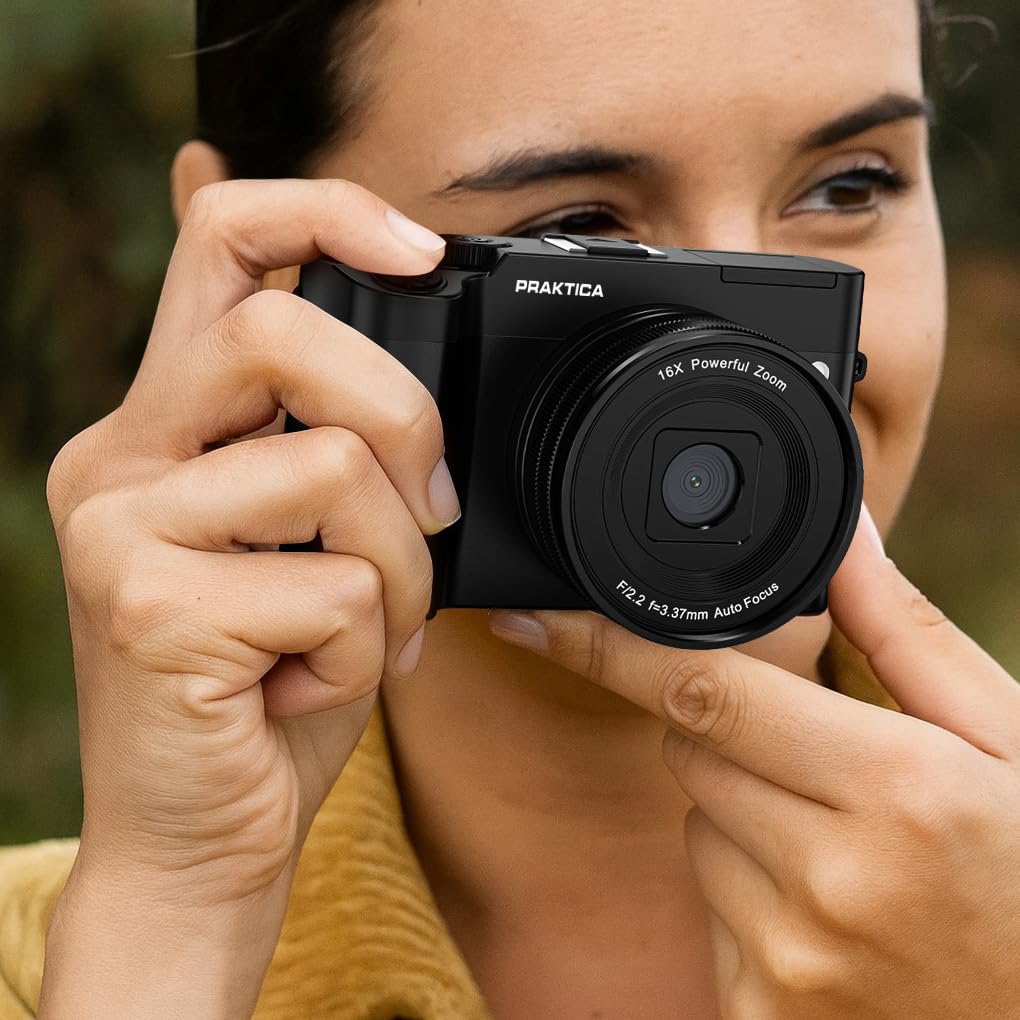 Praktica Cámara sin Espejo DZ16 de 13 MP, sensores CMOS duales, Zoom Digital de 16x, Video 4K Ultra HD