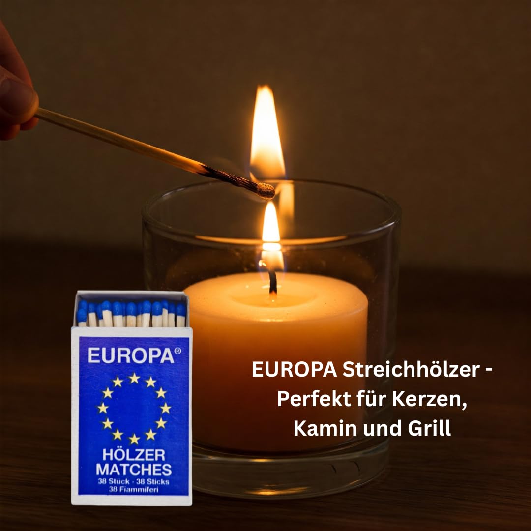 EUROPA Zündhölzer - 800 Streichholzschachteln, das Original als Großpackung, Sicherheitszündhölzer mit blauem Zündkopf für Kerzen, Kamin und Ofen, Haushalt Gewerbe