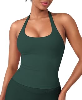HIGORUN Halter Impact Tank Tops for Women Y2K Workout Longline Crop Tops with Built in Bras Open Back Going Out Gym Top