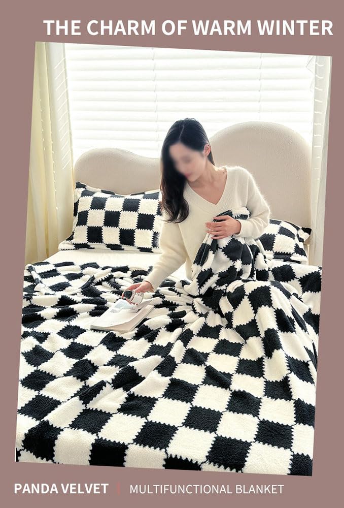 Manta de Forro Polar a Cuadros, Manta de Franela a Cuadros, Manta de Microfibra Ligera de Terciopelo Suave para Sofá, Cama, Viaje, Sala (120cmX200cm,C)