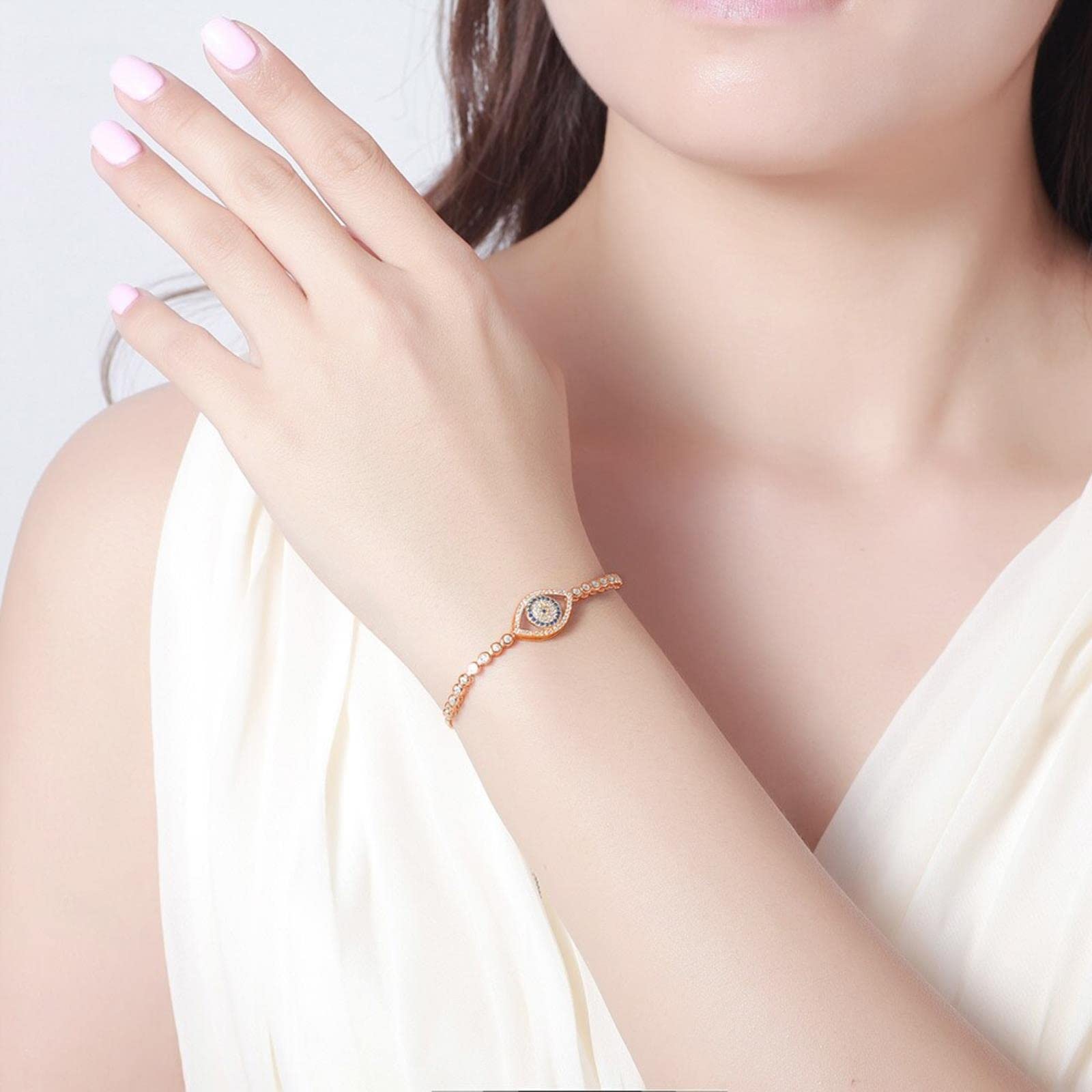 Braccialetti Con Ciondoli In Argento Sterling 925 Per Donna Bracciale Con Occhio Diabolico Blu Cz Tennis Gioielli In Oro E Rosa Regali Per Uomo Catena A Scatola