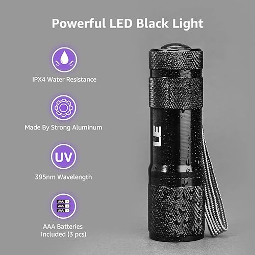 Miniatura 3 de LE LED Ultravioleta  luz negra Linterna UV LED 9 LED 395nm detector de manchas y orina de mascotas baterías AAA incluidas encuentra manchas en ropa