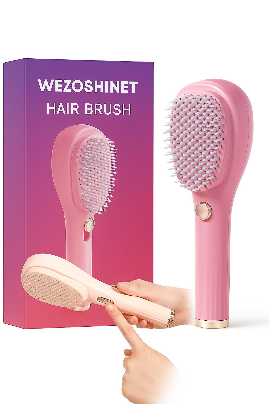 WEZOSHINET Self-Cleaning New Big Size Self Cleaning Hairbrush,2 in 1 Comb,Telescopic Self Cleaning Brush, One-Click Cleaning Comb,One Pull Clean Hairbrush,Self Clean Hair Comb (Multicolour)