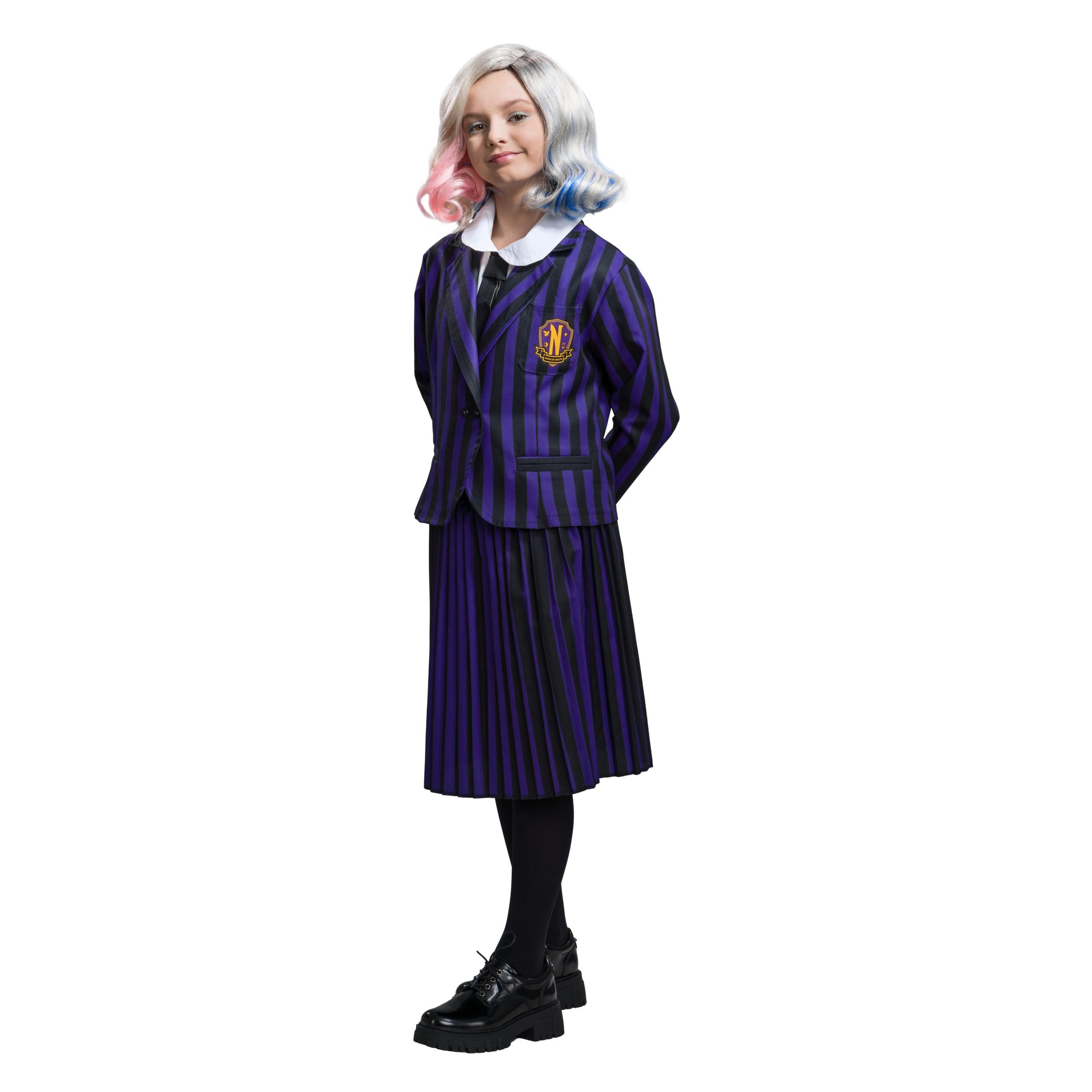 Chaks Wednesday Disfraz Enid para Niños | Uniforme Escolar Negro Lila - Addams Family