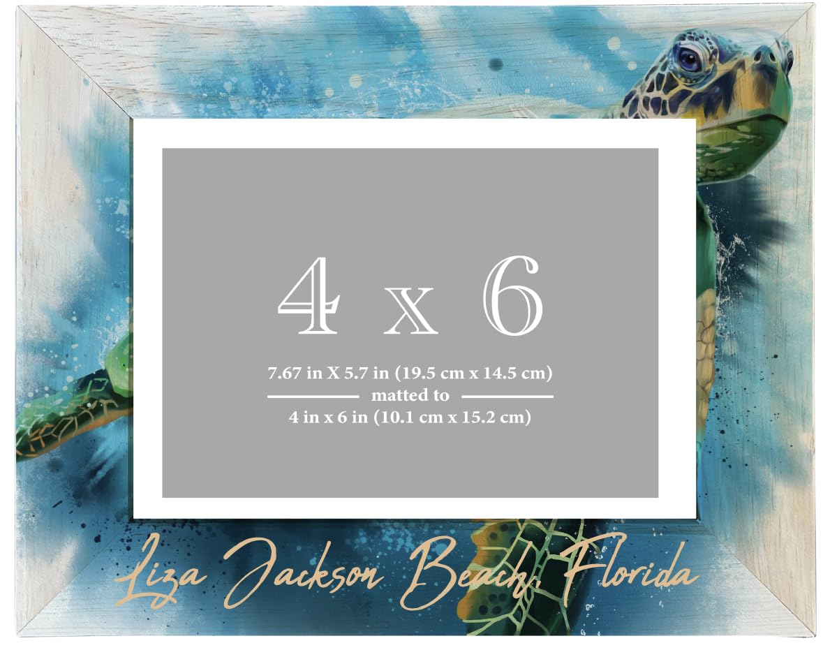 R and R Imports Liza Jackson Beach Florida Souvenir Wooden Photo Frame Turtle Design Matted to 4 x 6