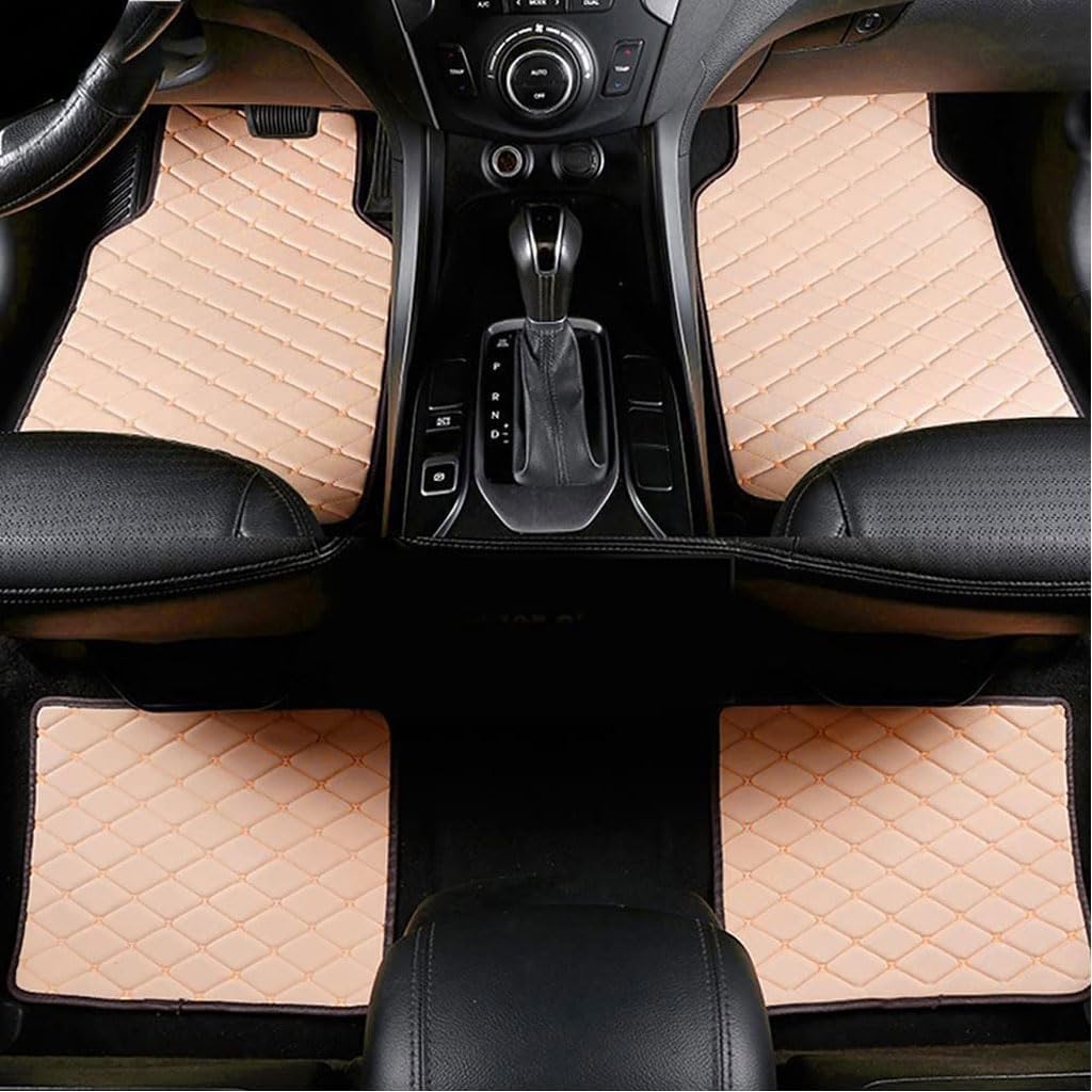 Car Floor Mats for Tesla Model S 2016 2017 2018 2019 2020 2021 2022,Leather Built-in Heel Pad,Non Slip Carpet with Edging,4 Pack/Set Rectangle Cushion,A/Beige