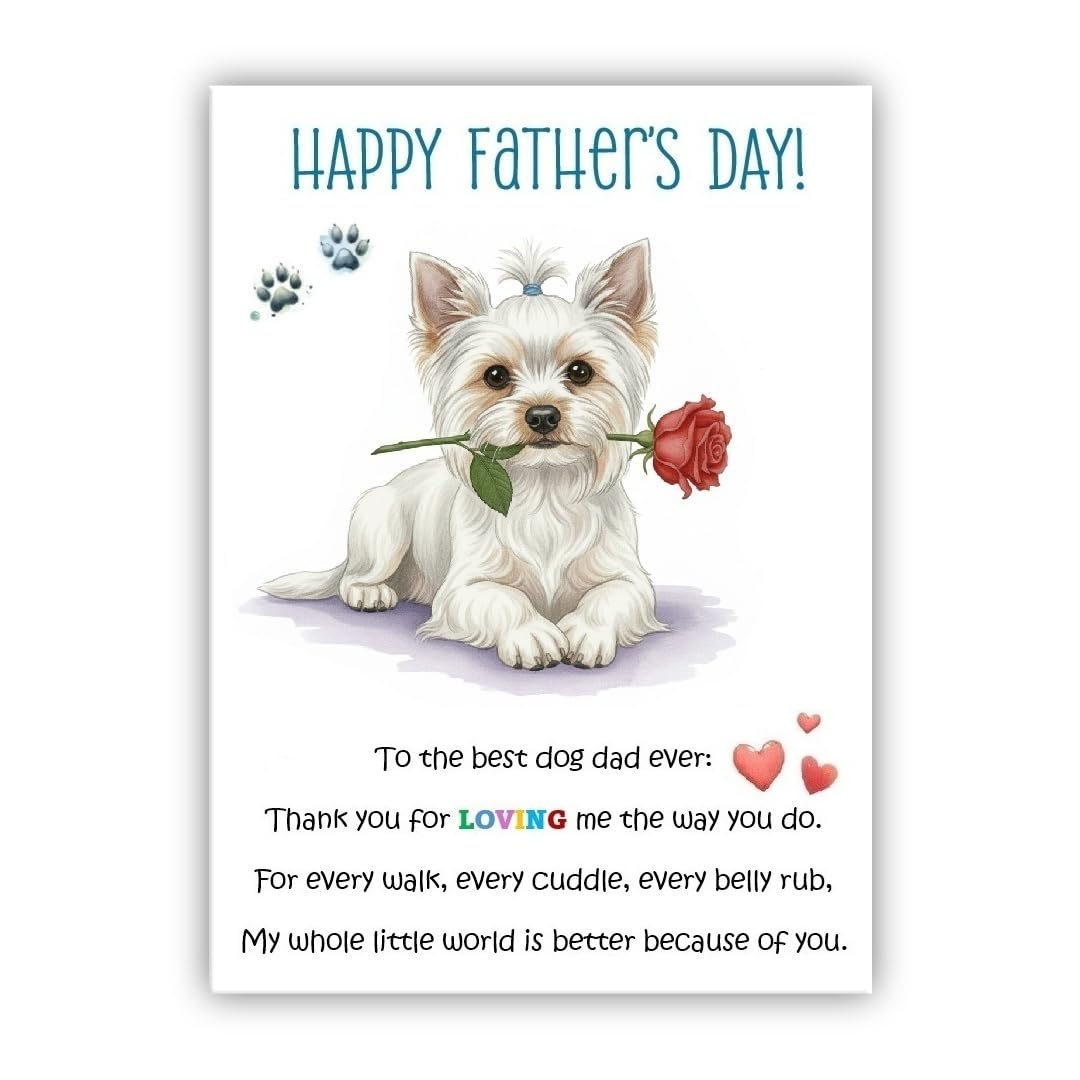 Father’s Day Card From the Dog. Multiple Breeds Available. Cute Fathers Day Pet Card. To The Best Dog Dad Ever (• Yorkshire Terrier white – Yorkie – York Terrier)