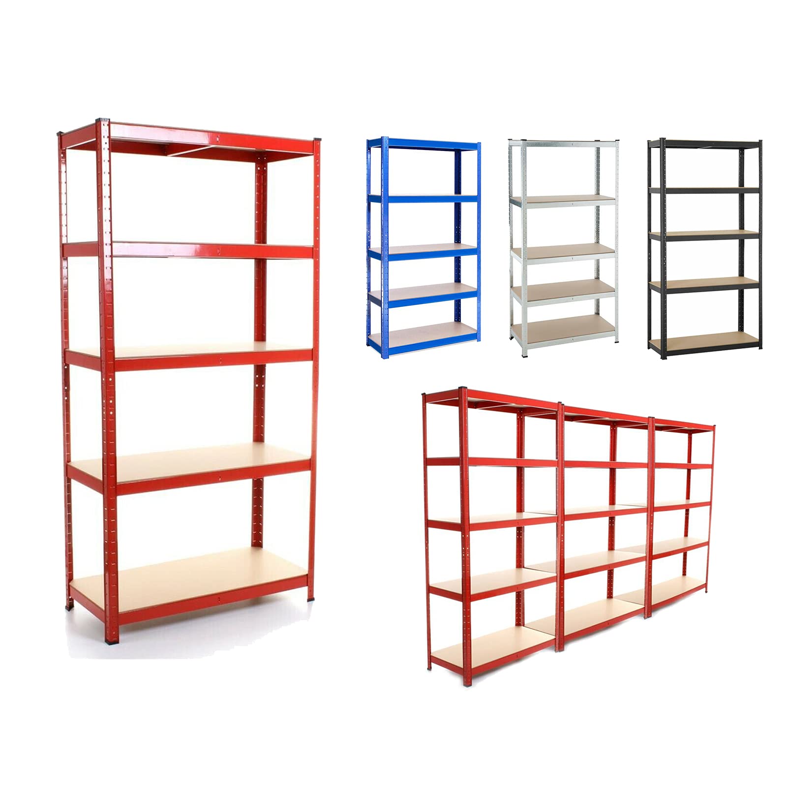 DayPlus 5 Tier Boltless Super Strong Heavy Duty Metal Shelving Racking Unit 175kg Per Shelf For Garage Workshop Warehouse Shed Storage, Free Assembly to DIY 2 seperate Shelf Units (Large, Blue)