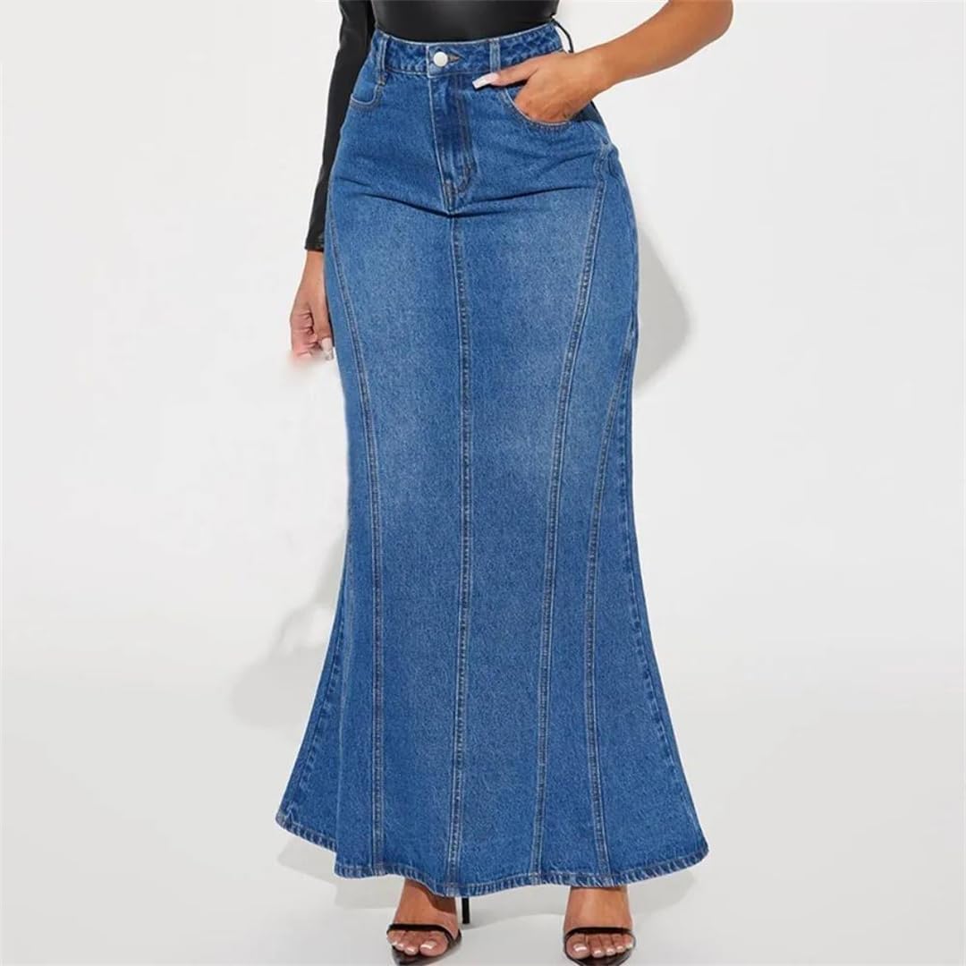 Donne A Vita Alta Retro Blu Moda Skinny Denim Gonne Button Pocket Gonne Femminile Elasticità Denim Gonne
