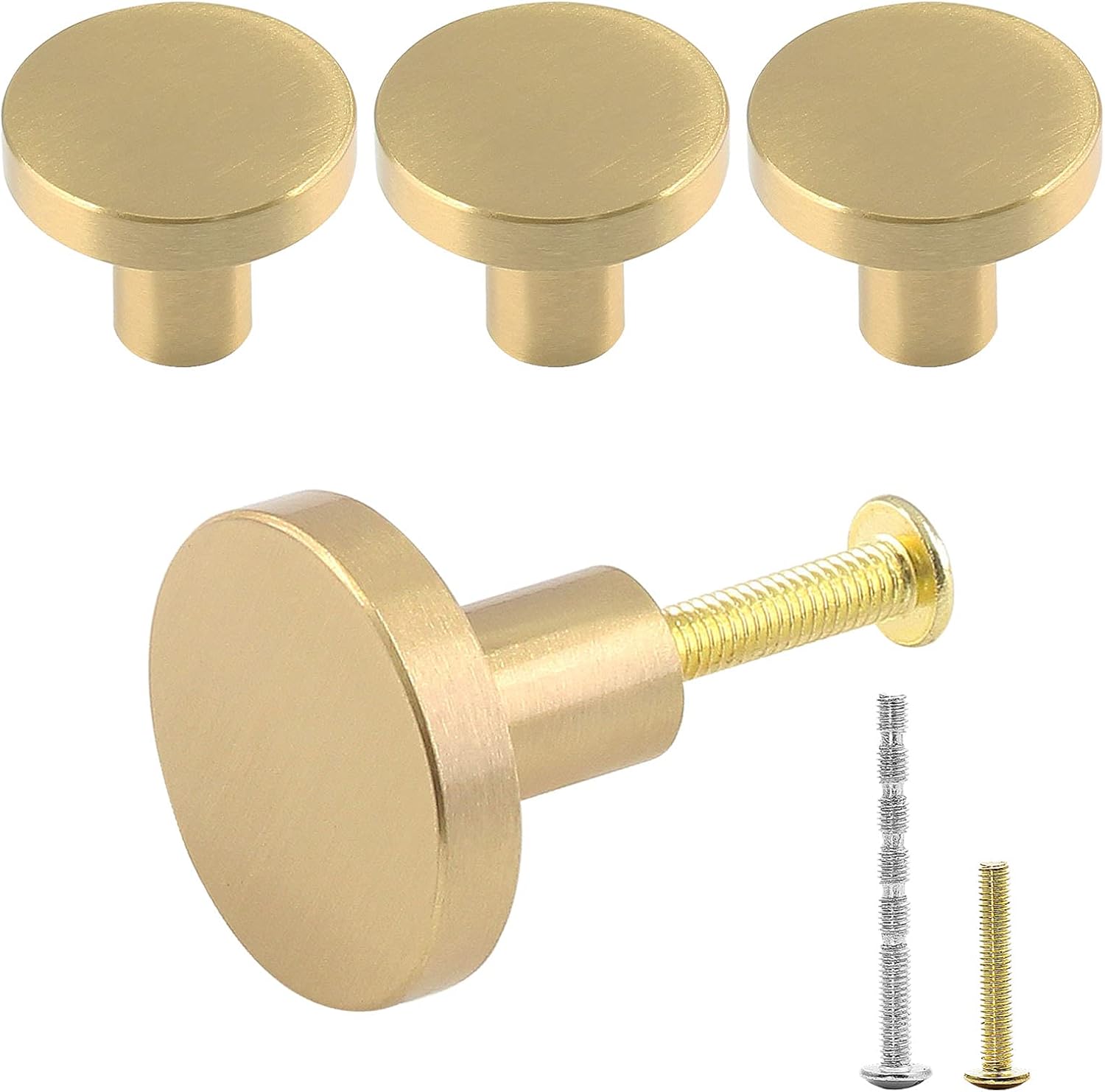 Jiozermi 2 Pack 1 inch Cabinet Knobs with Mounting Screws, Solid Brass Drawer Knobs, Round Dresser Knobs, Drawer Pulls, Dresser Drawer Handles