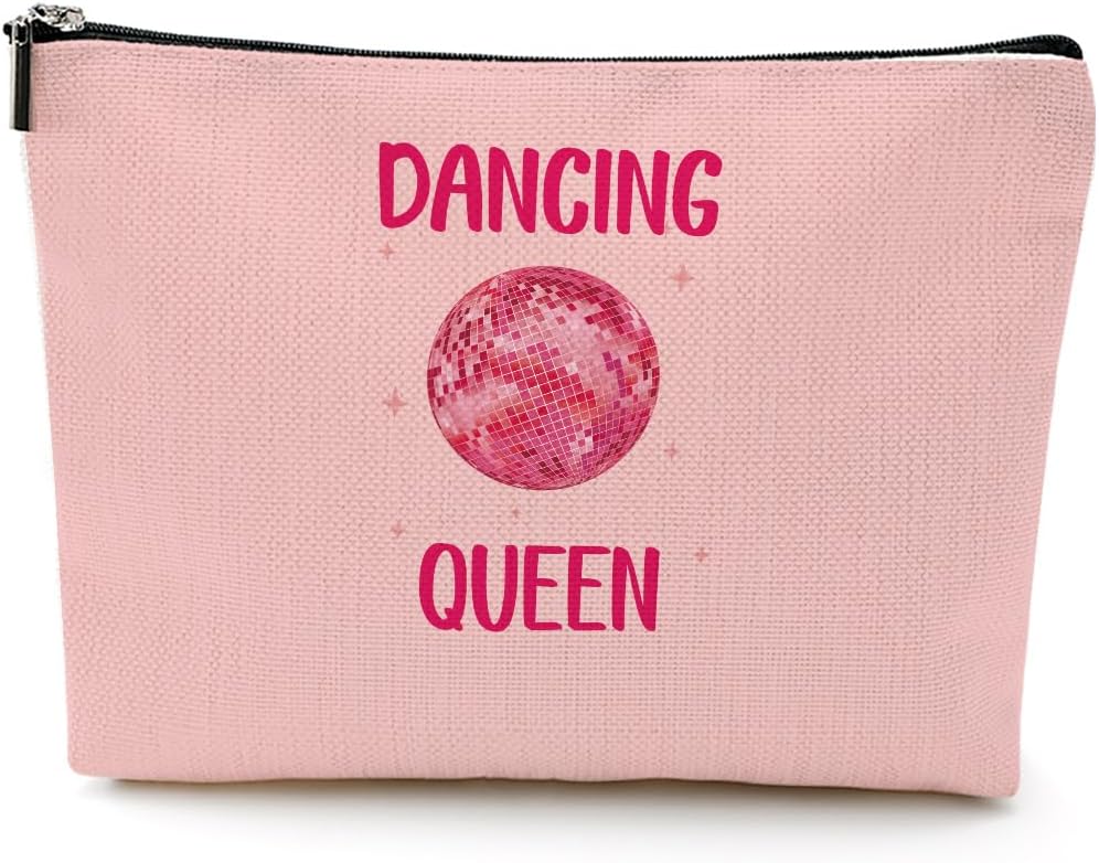 Pink Dance Gifts Dancing Gifts Makeup Bag Disco Ball Cosmetic Bag Graduation Birthday Friendship Gifts for Women Friend Dance Lovers Team Coach Girls Daughter Sister Dancer Christmas