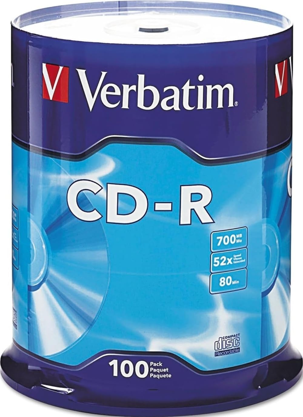 Verbatim CD-R Blank Discs 700MB 80 Minutes 52X Recordable Disc for Data and Music - 100pk Spindle Frustration Free Packaging